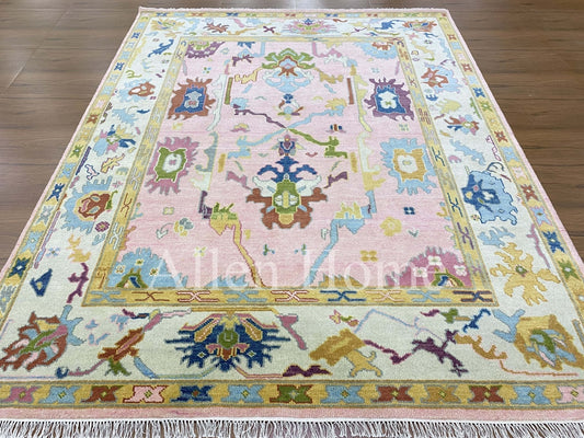 Hand-knotted wool rug in modern living room