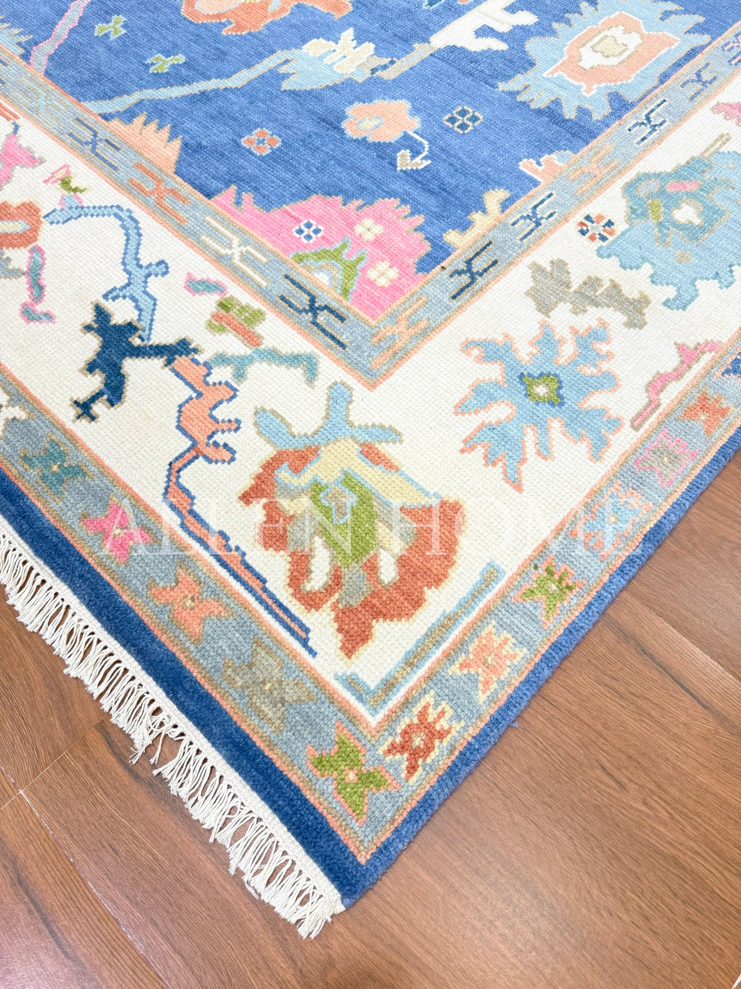 Azure Bloom Oushak – Hand Knotted Wool Area Rug 8x10