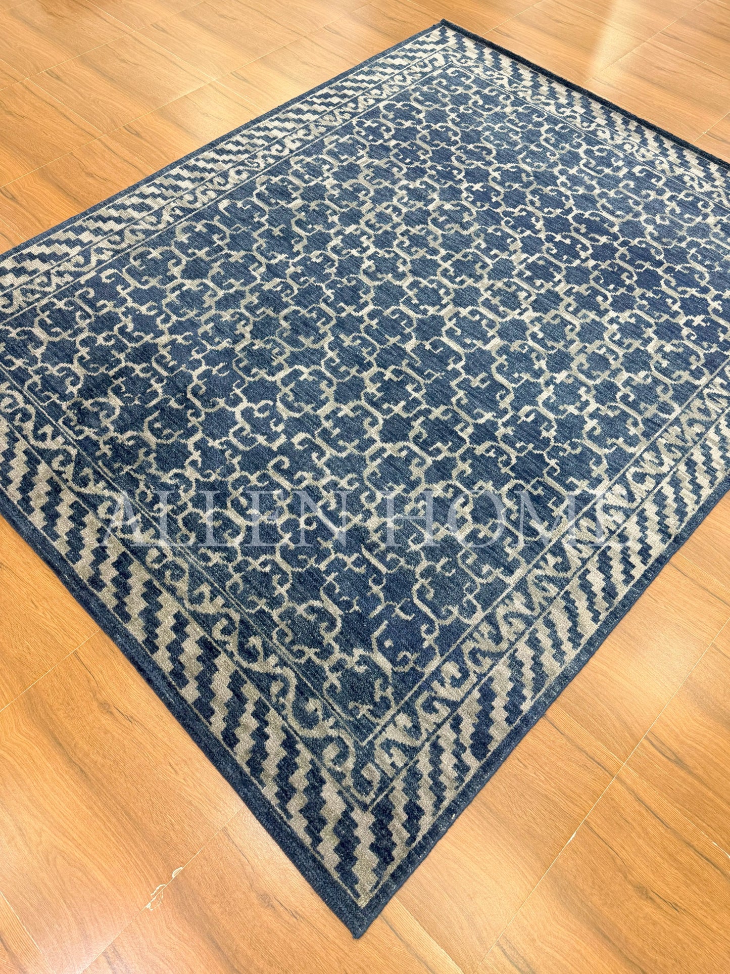 Indigo Lattice Rug – Hand Knotted Wool Area Rug 8x10