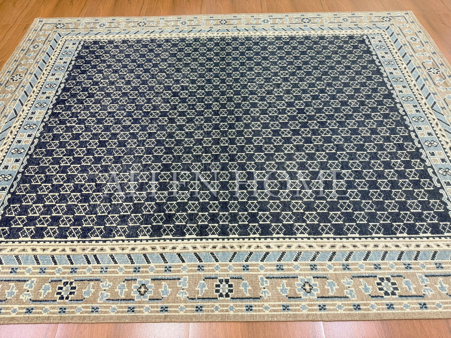 Indigo Trellis Persian – Hand Knotted Wool Area Rug 9x12