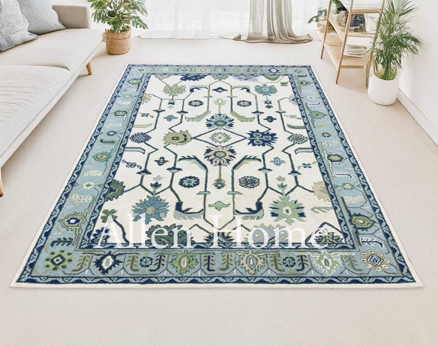 Oushak Rug in Living Room Setup