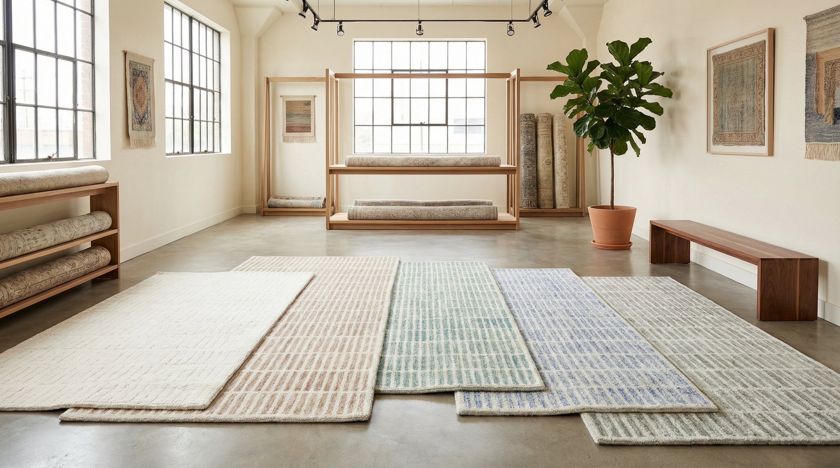 A studio with all capitola rug colors being displayed