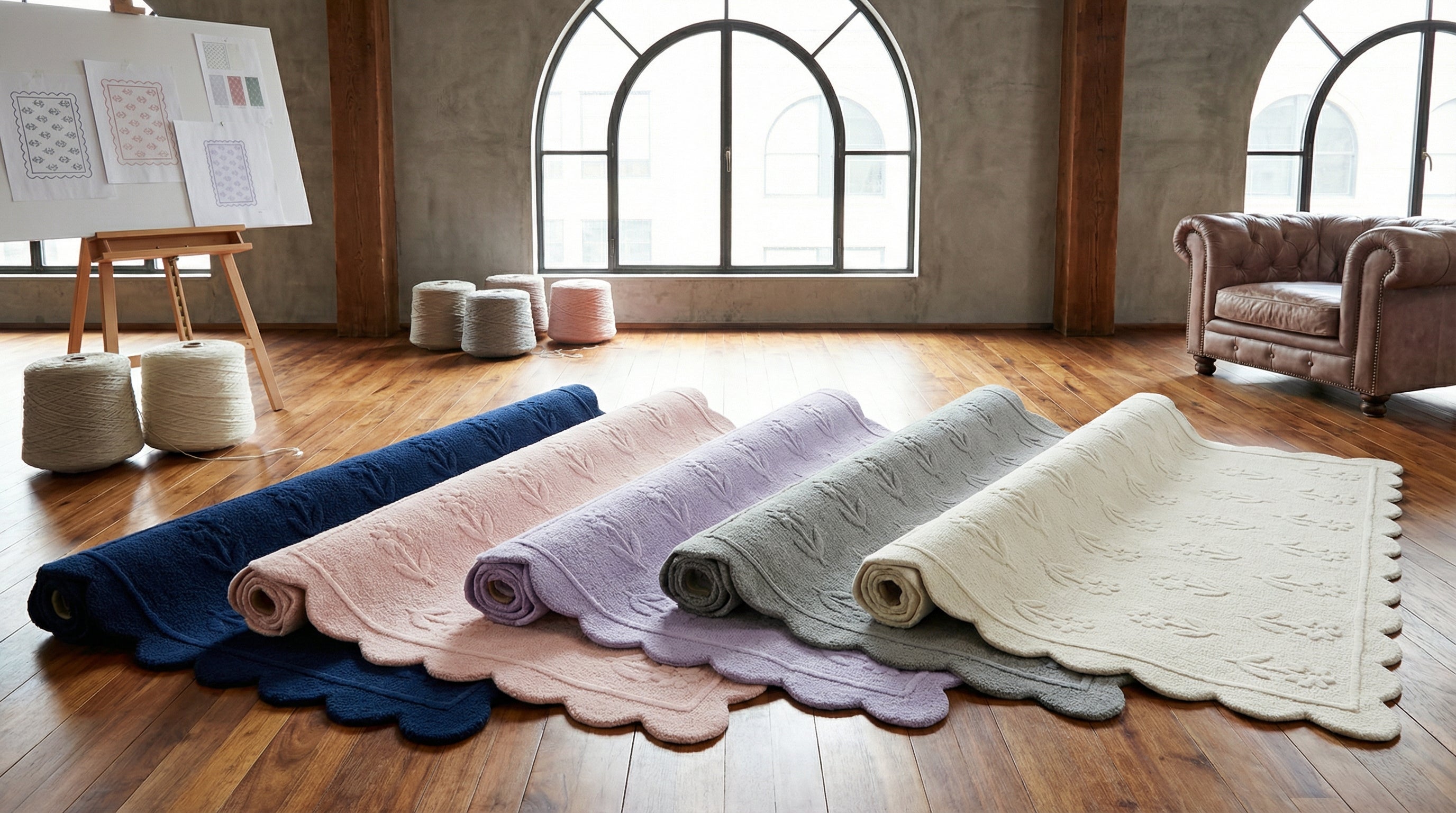 Jessa Scallop Hand Tufted Wool Area Rug displayed in 5 colors.