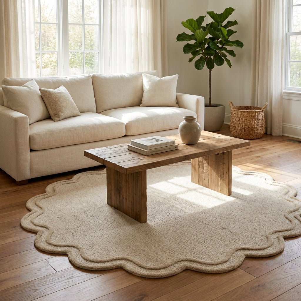 Alco Scallop Border Hand-Tufted Wool Area Rug | Allen Home