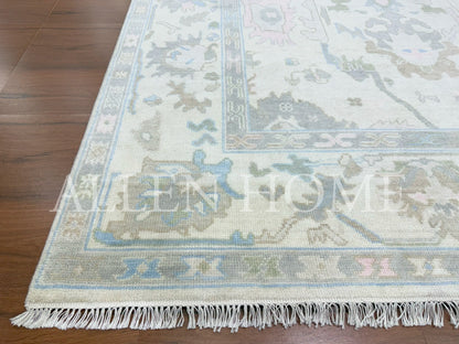 Azure Bloom Oushak – Hand Knotted Wool Area Rug 8x10