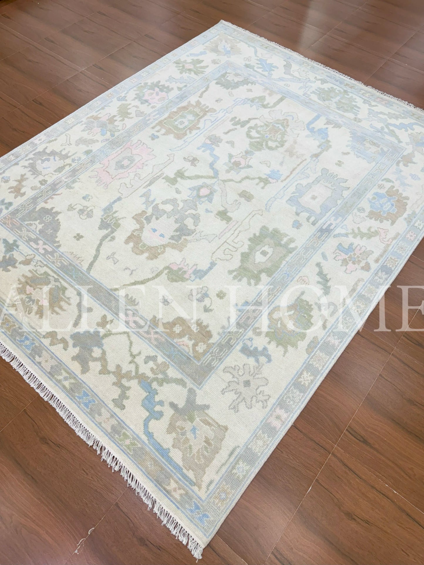 Azure Bloom Oushak – Hand Knotted Wool Area Rug 8x10