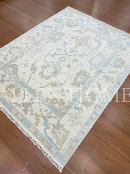Azure Bloom Oushak – Hand Knotted Wool Area Rug 8x10