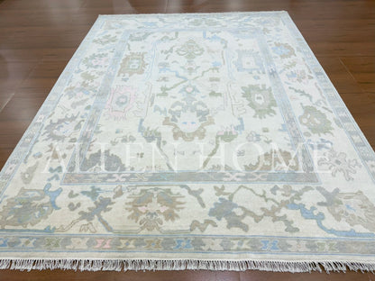 Azure Bloom Oushak – Hand Knotted Wool Area Rug 8x10