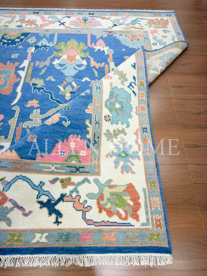 Azure Bloom Oushak – Hand Knotted Wool Area Rug 8x10