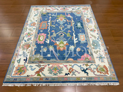 Azure Bloom Oushak – Hand Knotted Wool Area Rug 8x10