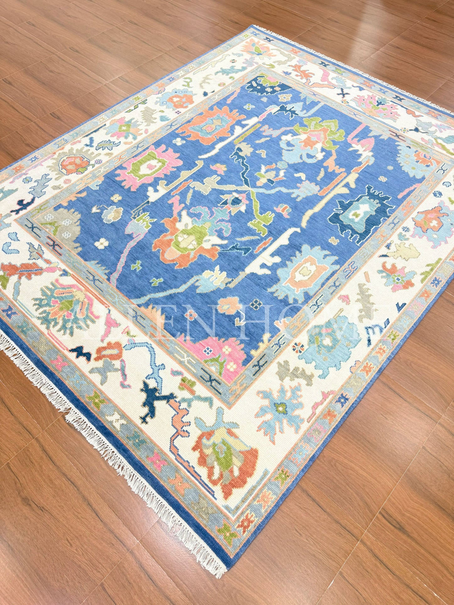 Azure Bloom Oushak – Hand Knotted Wool Area Rug 8x10
