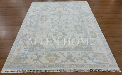 Azure Bloom Oushak – Hand Knotted Wool Area Rug 8x10