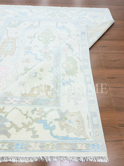 Azure Bloom Oushak – Hand Knotted Wool Area Rug 8x10