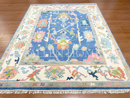 Azure Bloom Oushak – Hand Knotted Wool Area Rug 8x10