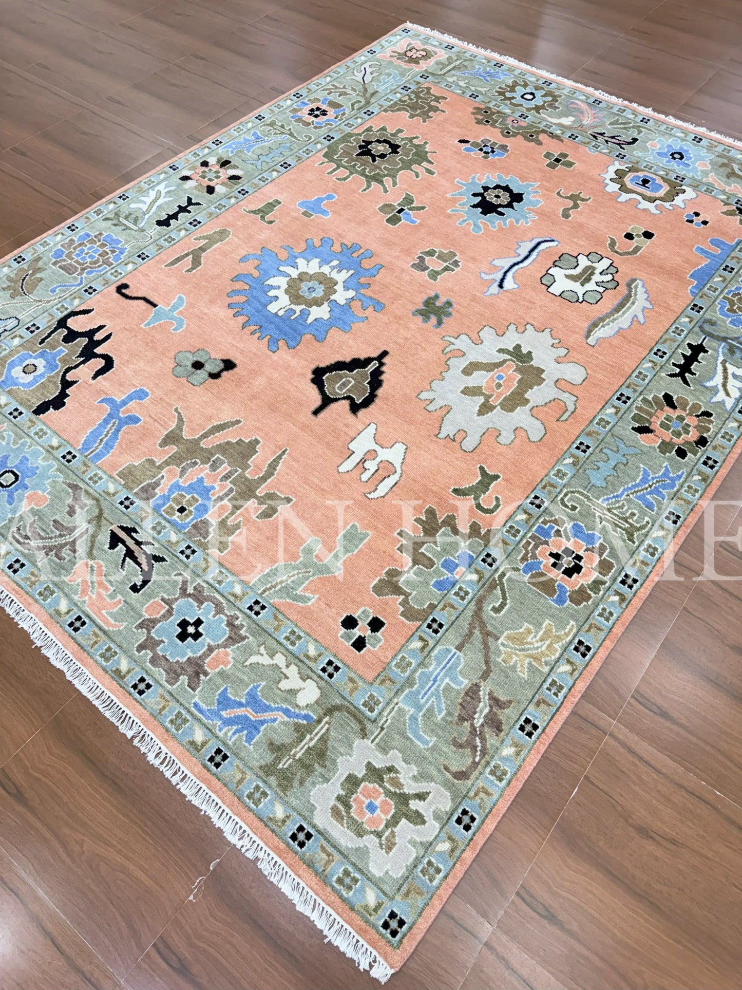 Coral Bloom Oushak – Hand Knotted Wool Area Rug 9x12