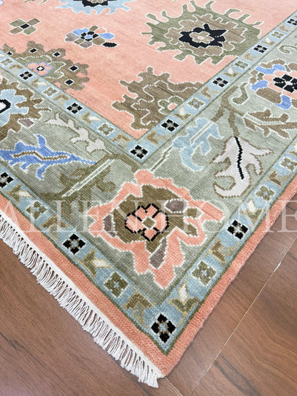 Coral Bloom Oushak – Hand Knotted Wool Area Rug 9x12