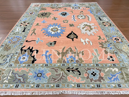 Coral Bloom Oushak – Hand Knotted Wool Area Rug 9x12