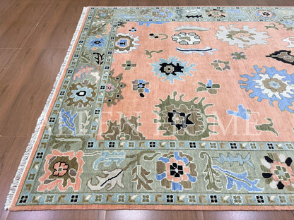 Coral Bloom Oushak – Hand Knotted Wool Area Rug 9x12