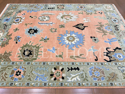 Coral Bloom Oushak – Hand Knotted Wool Area Rug 9x12