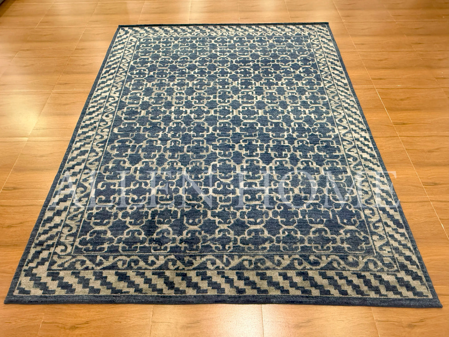 Indigo Lattice Rug – Hand Knotted Wool Area Rug 8x10