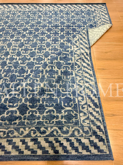 Indigo Lattice Rug – Hand Knotted Wool Area Rug 8x10