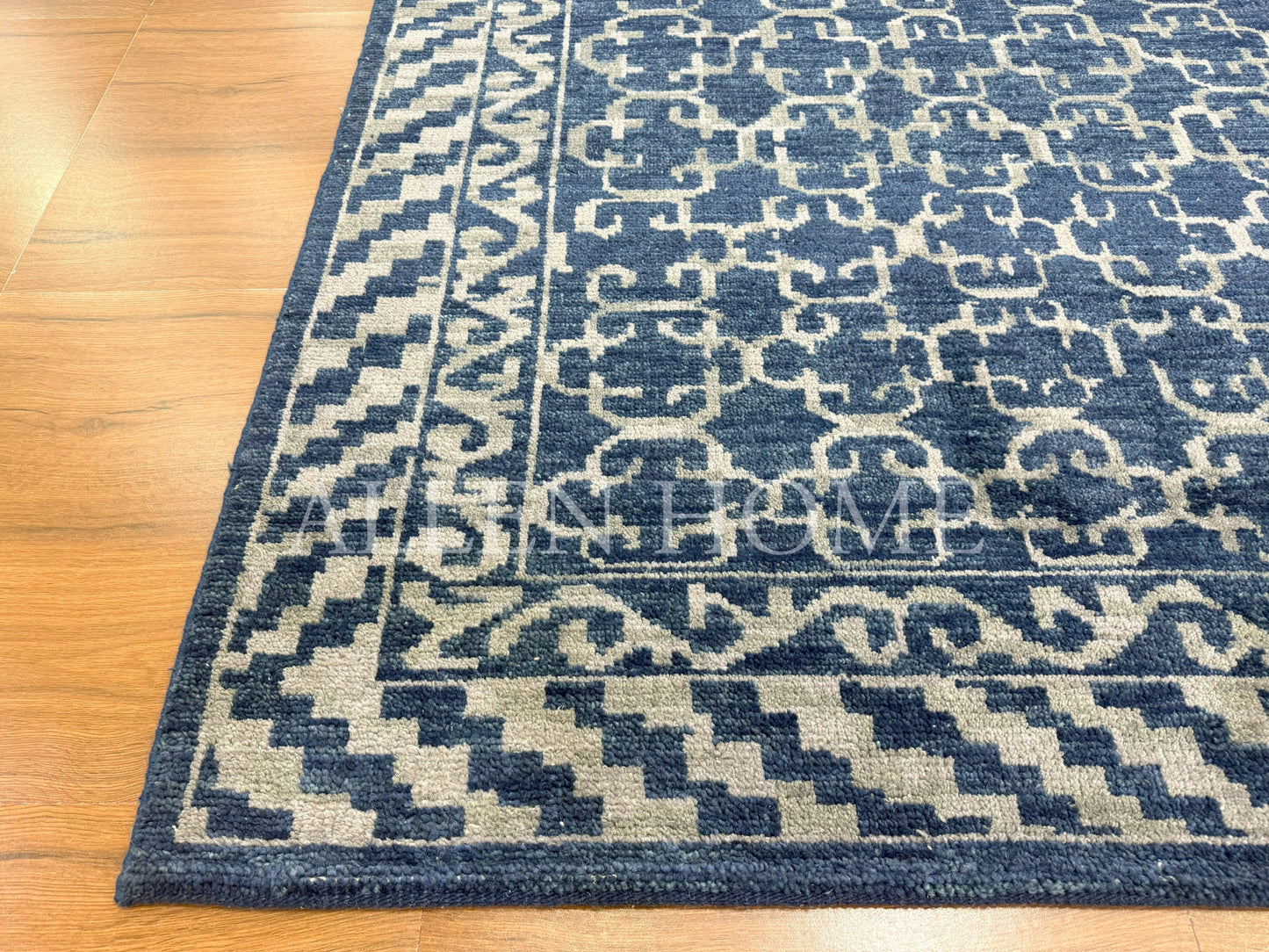 Indigo Lattice Rug – Hand Knotted Wool Area Rug 8x10