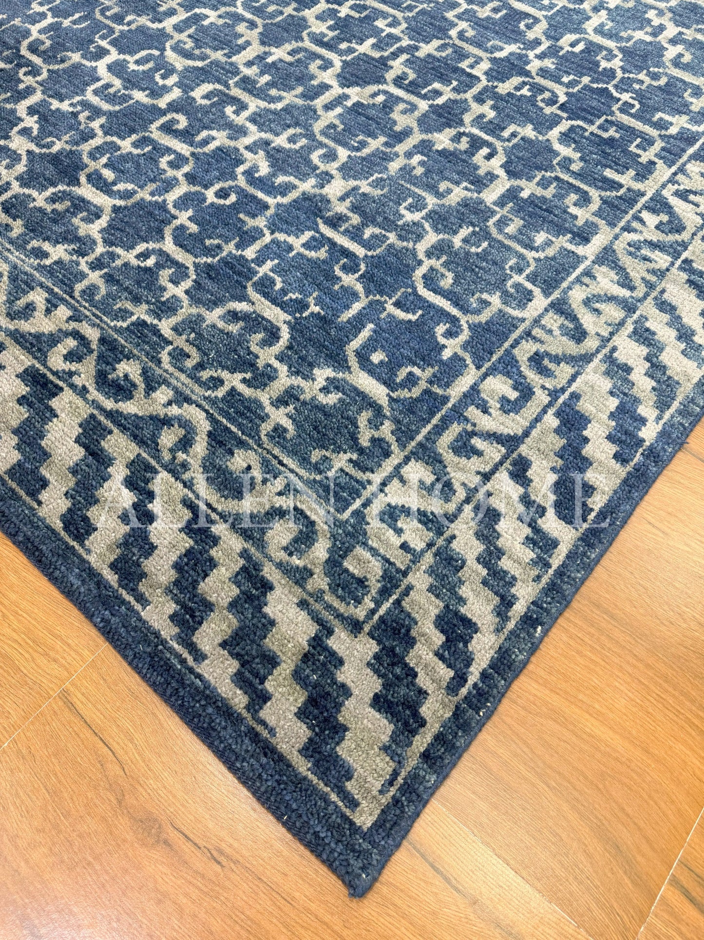 Indigo Lattice Rug – Hand Knotted Wool Area Rug 8x10