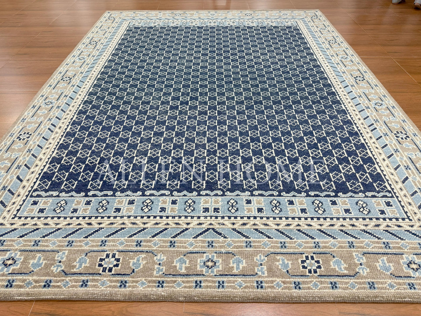 Indigo Trellis Persian – Hand Knotted Wool Area Rug 9x12