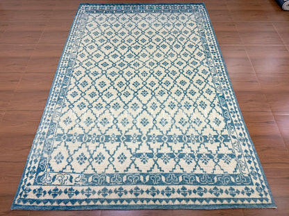Sapphire Lattice – Hand Knotted Wool Area Rug 7x10