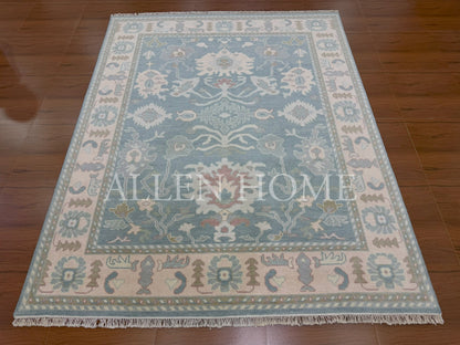 Seaside Bloom Oushak – Hand Knotted Wool Area Rug 8x10