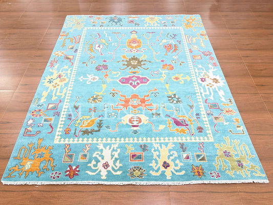 Teal Garden Oushak – Hand Knotted Wool Area Rug 8x10