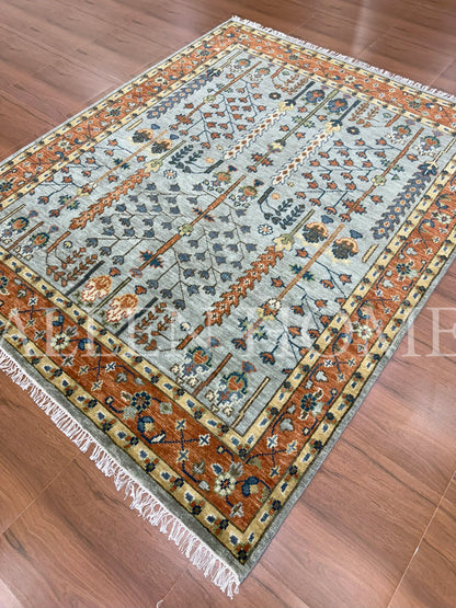 Tree Of life Light Blue – Hand Knotted Wool Area Rug 8x10